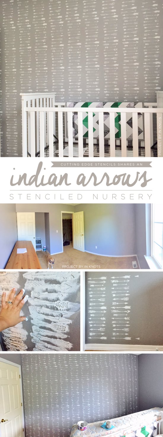 Cutting Edge Stencils shares a DIY stenciled accent wall in a gray and white nursery using the Indian Arrows Allover Stencil. http://www.cuttingedgestencils.com/indian-arrows-stencil-pattern-for-walls.html