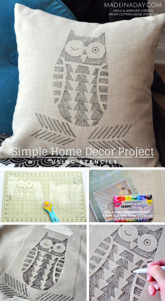 Cutting Edge Stencils shares how to create DIY home decor like a stenciled pillow cover using stencils. http://www.cuttingedgestencils.com/owls-arrows-allover-stencil-pattern.html
