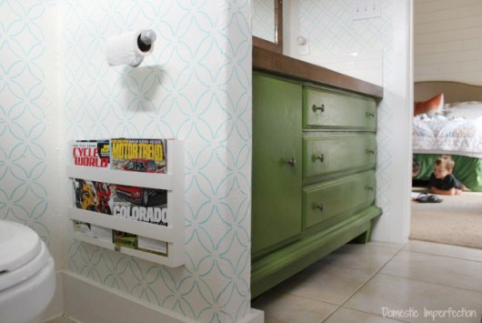 A DIY stenciled master bathroom using the Fuji Allover Stencil. http://www.cuttingedgestencils.com/stencil-wall-stencils-fuji.html