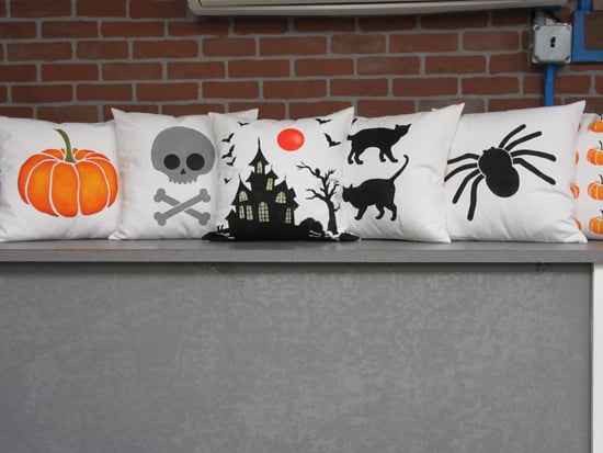 DIY stenciled Halloween accent pillows using the Halloween Paint-A-Pillow kits. http://www.cuttingedgestencils.com/accent-pillow-stencil-kits.html 