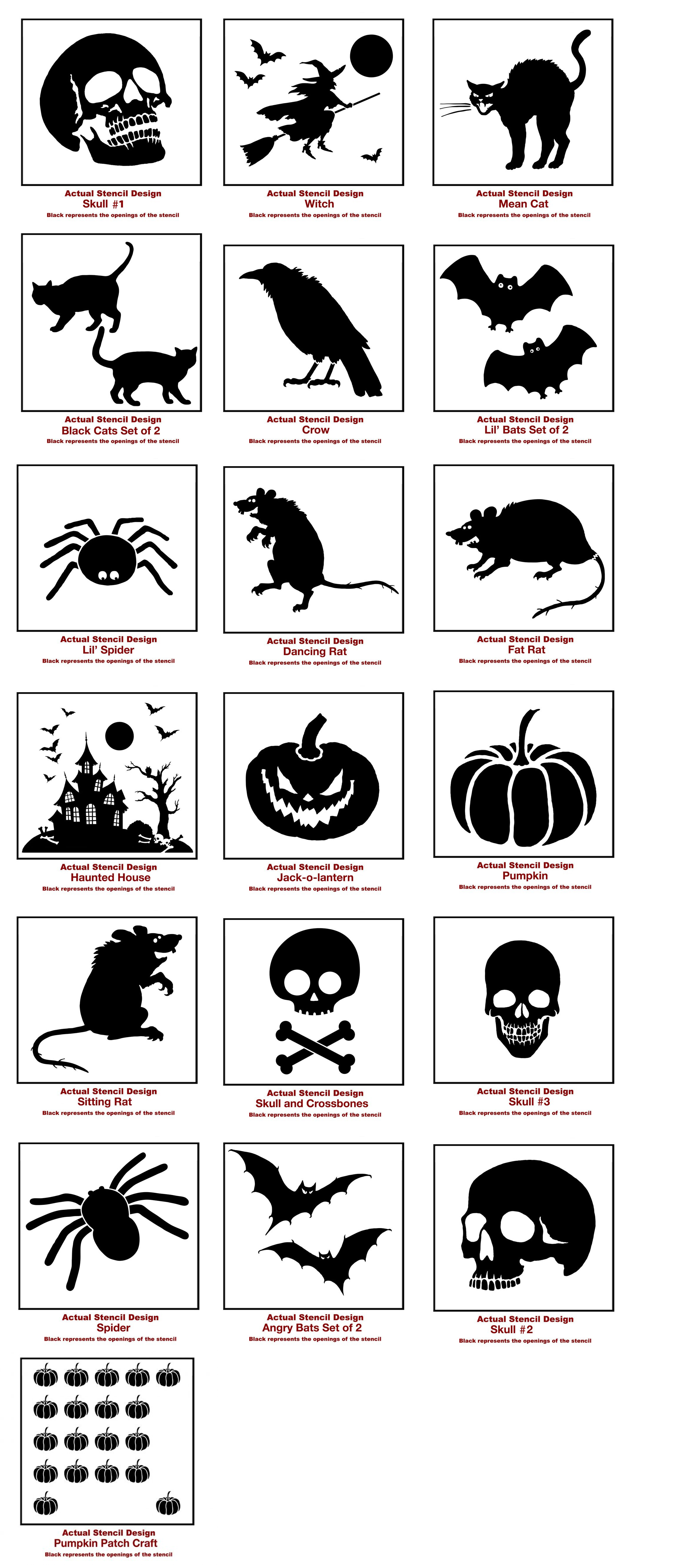 The Halloween Stencil Collection from Cutting Edge Stencils comes in craft and pillow/tote bag sizes. http://www.cuttingedgestencils.com/christmas-stencils-valentine-halloween.html
