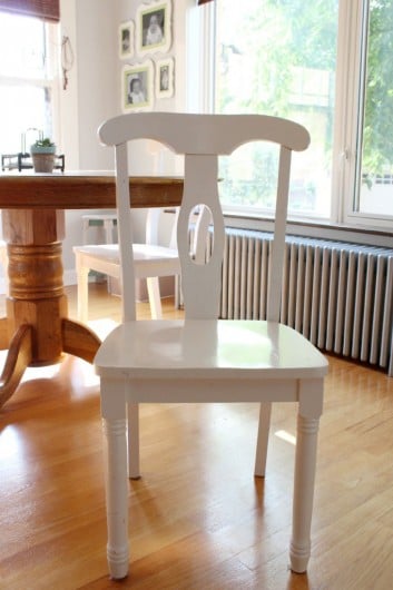 A plain white kitchen chair before its stenciled makeover.  http://www.cuttingedgestencils.com/nagoya-furniture-stencil.html