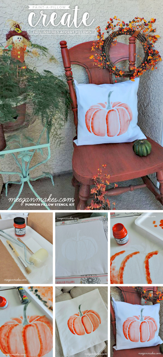 Cutting Edge Stencils shares how to create easy Fall DIY decor using the Pumpkin stencil accent pillow kit. http://www.cuttingedgestencils.com/pumpkin-stencils-halloween-throw-pillows-diy-home-decor.html