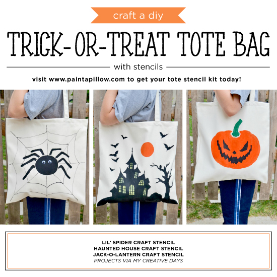 Cutting Edge Stencils shares how to craft a DIY trick-or-treat tote bag using our Halloween Stencils. http://www.cuttingedgestencils.com/accent-pillow-painted-tote-stencils.html
