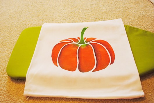 Heat set the DIY stenciled accent pillow so that it is washable. Stenciling a DIY fall accent pillow using the Pumpkin Stencil kit. http://www.cuttingedgestencils.com/pumpkin-stencils-halloween-throw-pillows-diy-home-decor.html