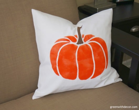 A DIY stenciled accent pillow using the Pumpkin Pillow Stencil Kit. http://www.cuttingedgestencils.com/pumpkin-stencils-halloween-throw-pillows-diy-home-decor.html