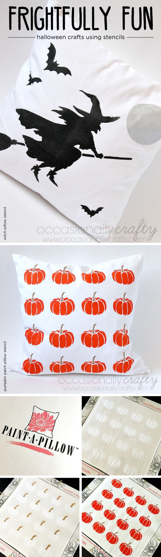 A DIY stenciled accent pillow using the Pumpkin Patch Stencil from Cutting Edge Stencils. http://www.cuttingedgestencils.com/pumpkin-stencil-pattern-halloween-home-decor-accent-pillows.html