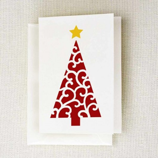 Stencil a DIY holiday note card using the Scroll Christmas Tree Stencil from Cutting Edge Stencils. http://www.cuttingedgestencils.com/scroll-christmas-tree-holiday-card-making-stencil-templates.html