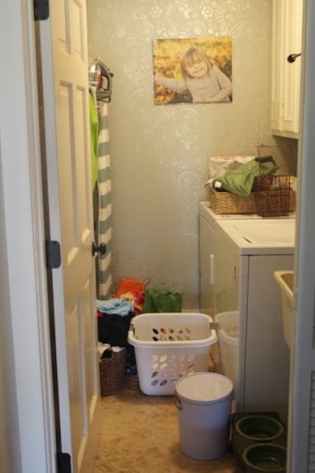 A before shot of a laundry room makeover. http://www.cuttingedgestencils.com/sari-paisley-allover-stencil.html
