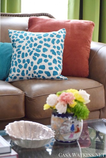 A DIY stenciled accent pillow using the Leopard Skin Accent Pillow kit. http://paintapillow.com/index.php/leopard-skin-paint-a-pillow-kit.html