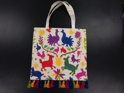 A stenciled canvas tote bag using the Otomi Tote Stencil from Paint-A-Pillow. http://paintapillow.com/index.php/otomi-stencil-for-pillow-kit.html