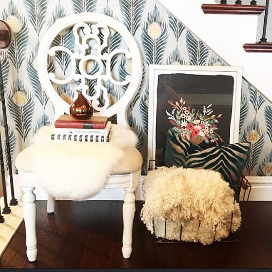 A DIY stenciled accent wall using the Peacock Feather Allover Stencil. http://www.cuttingedgestencils.com/peacock-feather-wall-stencil-pattern.html