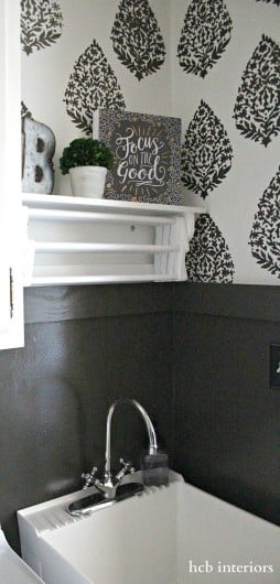 A DIY laundry room using the Sari Paisley Allover Stencil from Cutting Edge Stencils. http://www.cuttingedgestencils.com/sari-paisley-allover-stencil.html