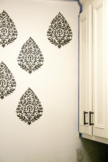 Stenciling a DIY laundry room using the Sari Paisley Allover Stencil from Cutting Edge Stencils. http://www.cuttingedgestencils.com/sari-paisley-allover-stencil.html