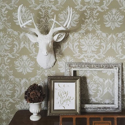 A DIY stenciled accent wall using the Gabrielle Damask Stencil from Cutting Edge Stencils. http://www.cuttingedgestencils.com/damask-stencil-3.html