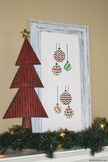 A DIY stenciled old frame using the Christmas Ornaments Stencil from Cutting Edge Stencils. http://www.cuttingedgestencils.com/christmas-ornaments-card-making-stencil-design.html