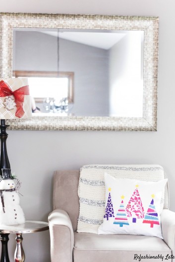 A DIY stenciled Holiday accent pillow using the Fancy Christmas Tree Paint-A-Pillow kit from Cutting Edge Stencils. http://www.cuttingedgestencils.com/fancy-christmas-trees-diy-throw-pillow-kit.html