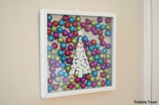 A DIY stenciled shadow box using the Scroll Christmas Tree Craft Stencil from Cutting Edge Stencils. http://www.cuttingedgestencils.com/scroll-christmas-tree-holiday-card-making-stencil-templates.html
