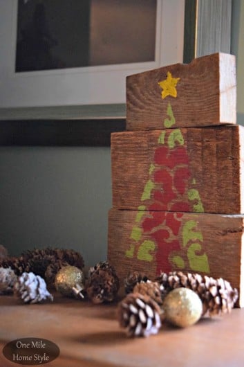 DIY stenciled scrap wood art using the Scroll Christmas Tree Stencil from Cutting Edge Stencils. http://www.cuttingedgestencils.com/scroll-christmas-tree-holiday-card-making-stencil-templates.html