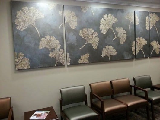 DIY stenciled wall art using the Chinese Ginkgo Stencil from Cutting Edge Stencils. http://www.cuttingedgestencils.com/ginkgo-stencil-kim-myles.html