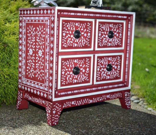 DIY stenciled piece of furniture using the Indian Inlay Stencil Kit from Cutting Edge Stencils. http://www.cuttingedgestencils.com/indian-inlay-stencil-furniture.html