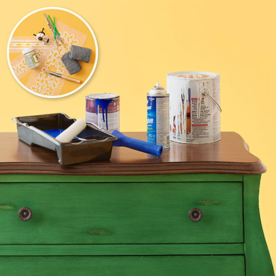A DIY dresser before its stenciled makeover. http://www.cuttingedgestencils.com/indian-inlay-stencil-furniture.html