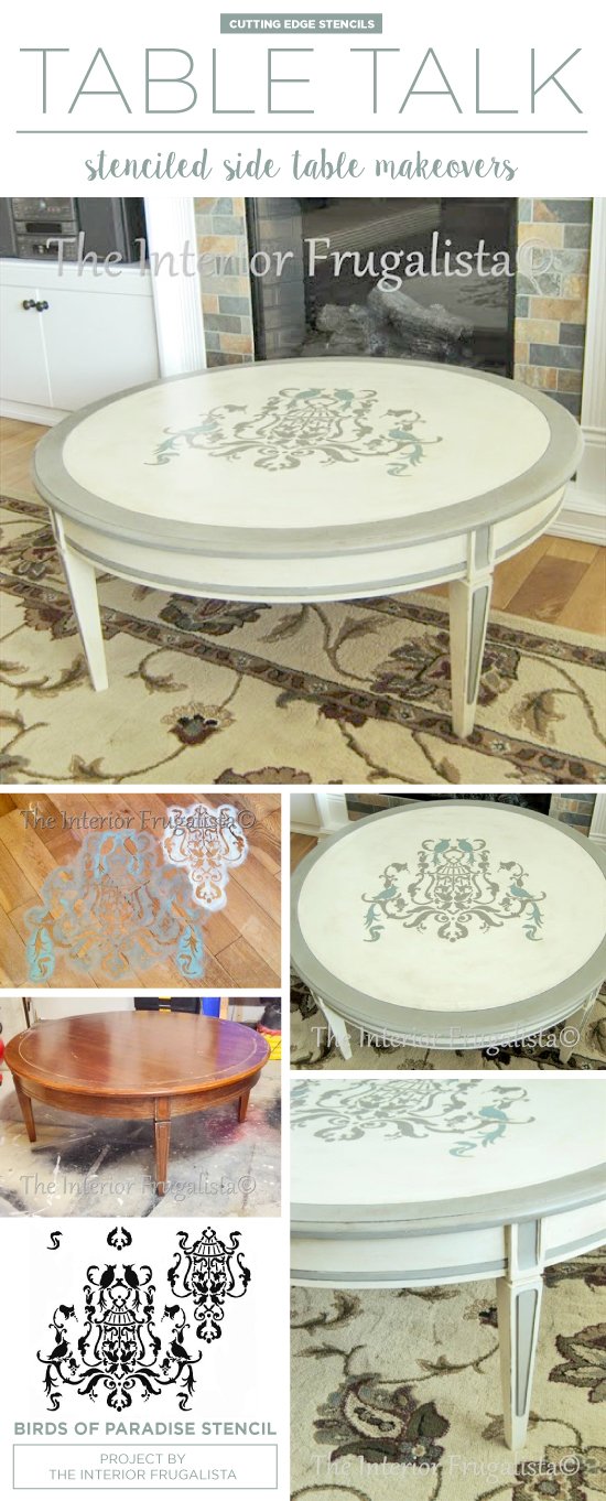 A DIY painted and stenciled coffee table makeover using the Birds of Paradise Stencil. http://www.cuttingedgestencils.com/birds-pattern-stencil.html