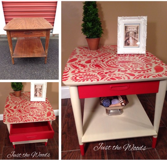 A DIY stenciled mid century modern side table using the Paisley Craft Stencil from Cutting Edge Stencils. http://www.cuttingedgestencils.com/paisley-pattern-craft-stencils-for-home-decor-projects.html