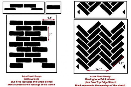 Brick Allover and Herringbone Brick Allover Stencil from Cutting Edge Stencils. http://bit.ly/BrickStencils
