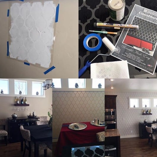 A DIY stenciled dining room using the Casablanca Allover Stencil from Cutting Edge Stencils. http://www.cuttingedgestencils.com/allover-stencils.html