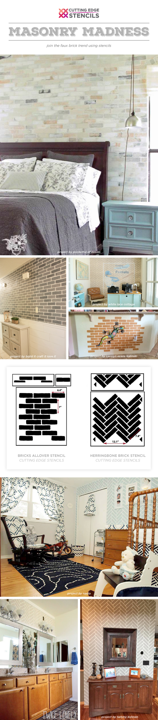 Cutting Edge Stencils shares DIY home decor and room ideas using our Herringbone Brick and classic Brick patterns. http://bit.ly/BrickStencils