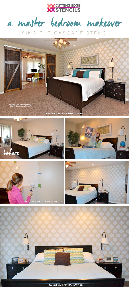 Cutting Edge Stencils shares A DIY stenciled bedroom makeover using the Cascade Allover Stencil. http://www.cuttingedgestencils.com/cascade-allover-stencil-pattern.html