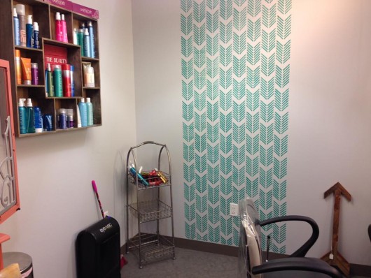 A DIY stenciled accent wall using the Drifting Arrows Allover Stencil from Cutting Edge Stencils. http://www.cuttingedgestencils.com/drifting-arrows-stencil-pattern-diy-decor.html