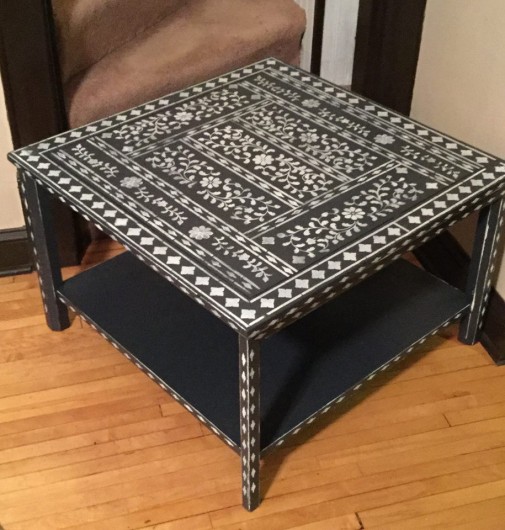 A DIY stenciled table makeover using the Indian Inlay Stencil Kit from Cutting Edge Stencils. http://www.cuttingedgestencils.com/indian-inlay-stencil-furniture.html