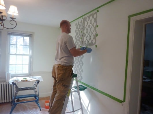 Learn how to stencil a DIY accent wall in an informal dining room using the Rabat Allover Stencil from Cutting Edge Stencils. http://www.cuttingedgestencils.com/moroccan-stencil-pattern-3.html