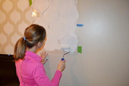 Learn how to stencil a DIY accent wall in a bedroom using the Cascade Allover Stencil from Cutting Edge Stencils. http://www.cuttingedgestencils.com/cascade-allover-stencil-pattern.html