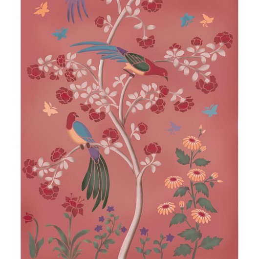 The Birds and Roses Chinoiserie Wall Mural Stencil from Cutting Edge Stencils is a DIY wall pattern that recreates the Chinoiserie wallpaper look. http://www.cuttingedgestencils.com/chinoiserie-wall-stencil-mural-panel-asian-design.html