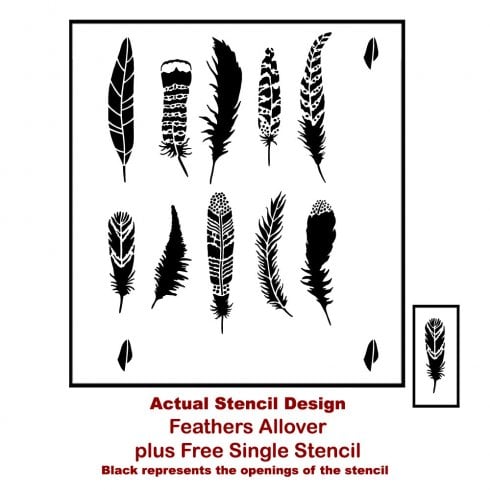 The Feather Allover Stencil from Cutting Edge Stencils is a decorative feather pattern perfect for nature or bohemian inspired projects. http://www.cuttingedgestencils.com/feathers-stencil-feather-stencils-wall-pattern.html