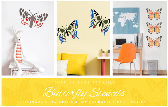 Allow your creativity to fly away with these sweet Butterfly Stencil patterns! http://www.cuttingedgestencils.com/monarch-butterfly-stencil-wall-art-butterflies.html