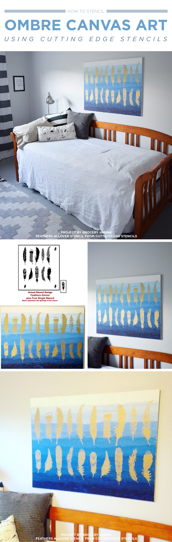 Cutting Edge Stencils shares how to create easy and inexpensive canvas art using the Feather Allover Stencil. http://www.cuttingedgestencils.com/feathers-stencil-feather-stencils-wall-pattern.html