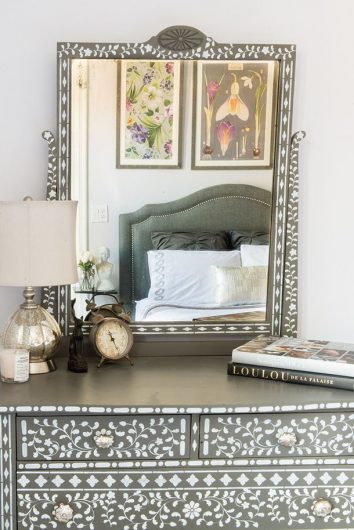A DIY stenciled dresser and mirror using the Indian Inlay stencil Kit from Cutting Edge Stencils. http://www.cuttingedgestencils.com/indian-inlay-stencil-furniture.html