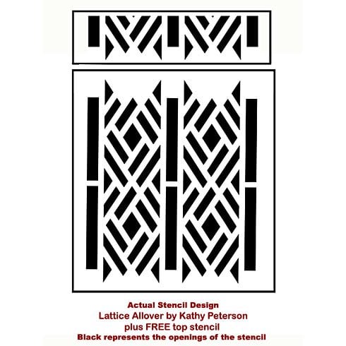 The Lattice Allover Stencil pattern is a part of the Designer Stencil series by Kathy Peterson from Cutting Edge Stencils. http://www.cuttingedgestencils.com/lattice-stencil-pattern-kathy-peterson.html