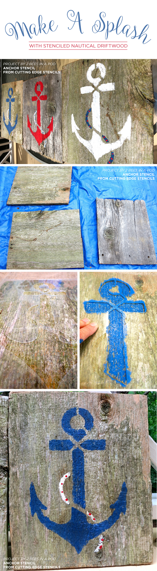 Learn how to stencil DIY reclaimed wood using the Anchor Stencil from Cutting Edge Stencils. http://www.cuttingedgestencils.com/beach-decor-anchor-stencil.html