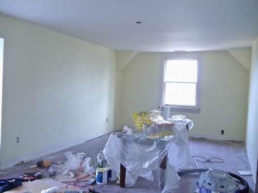 A craft room before its stenciled makeover. http://www.cuttingedgestencils.com/allover-stencil.html