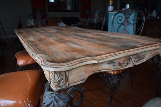 An old table is stained for its makeover using furniture stencils from Cutting Edge Stencils. http://www.cuttingedgestencils.com/rabat-furniture-fabric-stencil.html