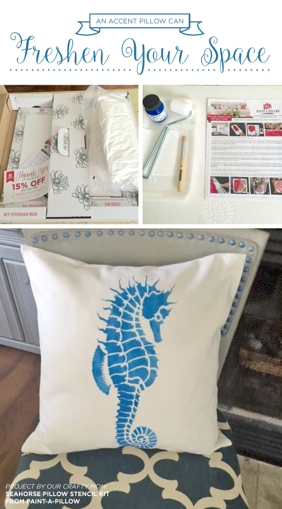 Cutting Edge Stencils shares how to craft DIY custom accent pillows using the Seahorse Accent Pillow Stencil Kit. http://www.cuttingedgestencils.com/seahorse-paint-a-pillow-stenciling-kit.html