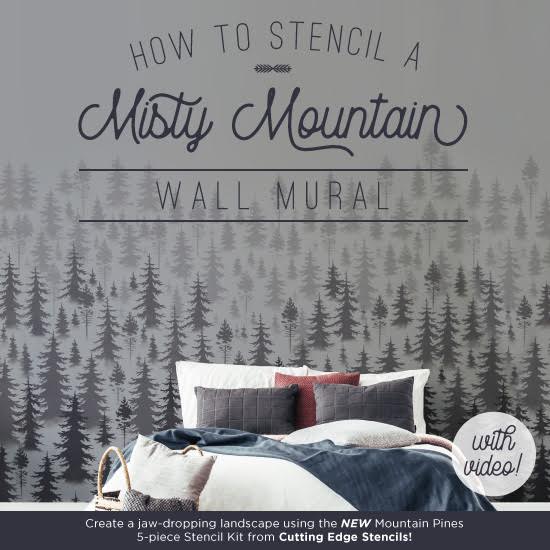 Stencil-Misty-Mountiain-wall-mural