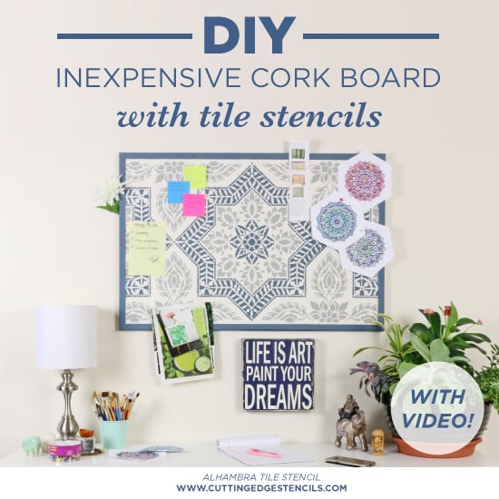 stenciled-tile-corkboard-DIY-project