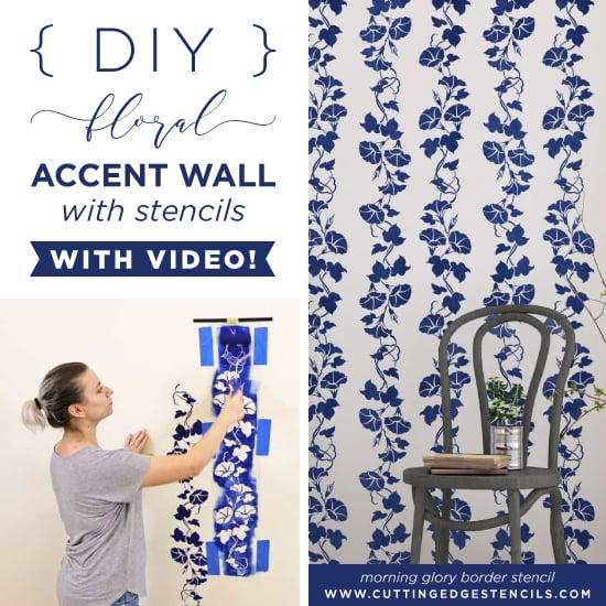 stenciled-floral-accent-wall-DIY-home-project