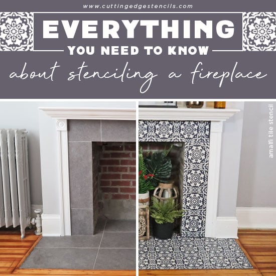 Fireplace-tile-stencil-diy-project